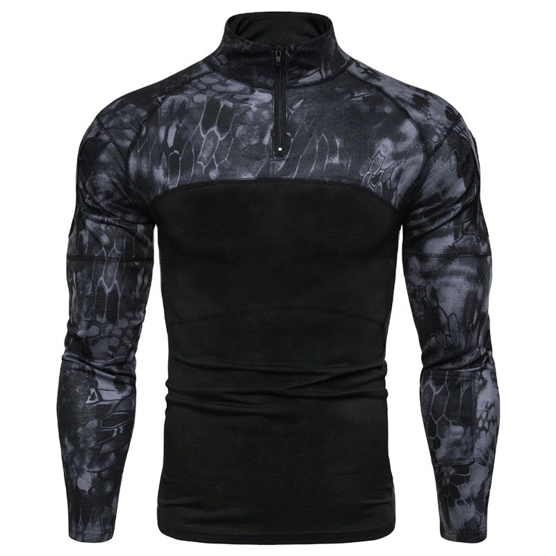 Custom New Men's Camo Slim Fit Quarter Zipper Stand Neck collar Fitness long sleeve tight training quick dry Breathable t shirt