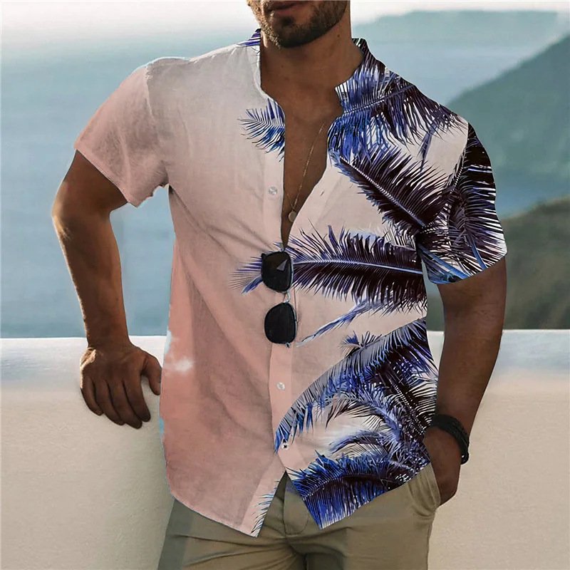 2024 Lasted Digital Printed Men's Collar T Shirts Rayon Viscose High Fashion Quality Vintage Short Sleeve Printed Shirts For Men