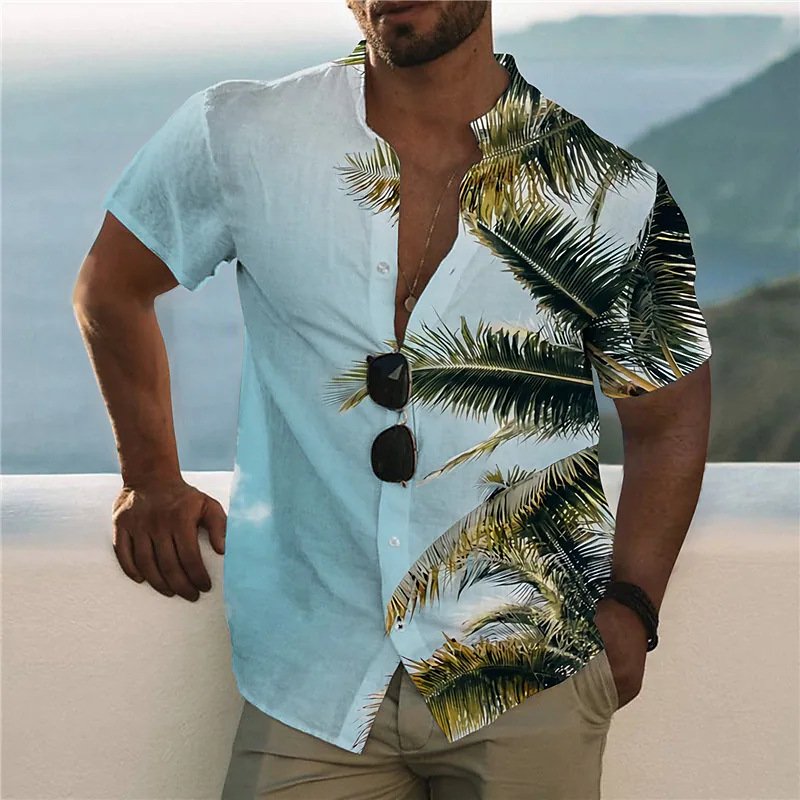 2024 Lasted Digital Printed Men's Collar T Shirts Rayon Viscose High Fashion Quality Vintage Short Sleeve Printed Shirts For Men