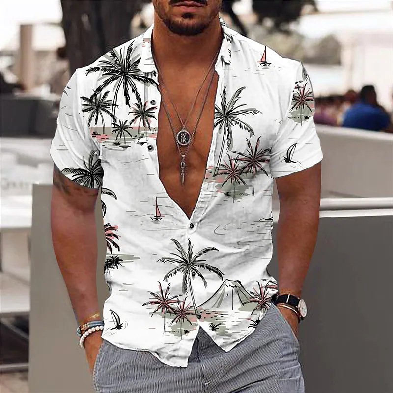 2024 Lasted Digital Printed Men's Collar T Shirts Rayon Viscose High Fashion Quality Vintage Short Sleeve Printed Shirts For Men