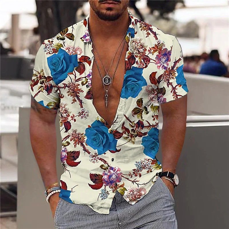 2024 Lasted Digital Printed Men's Collar T Shirts Rayon Viscose High Fashion Quality Vintage Short Sleeve Printed Shirts For Men