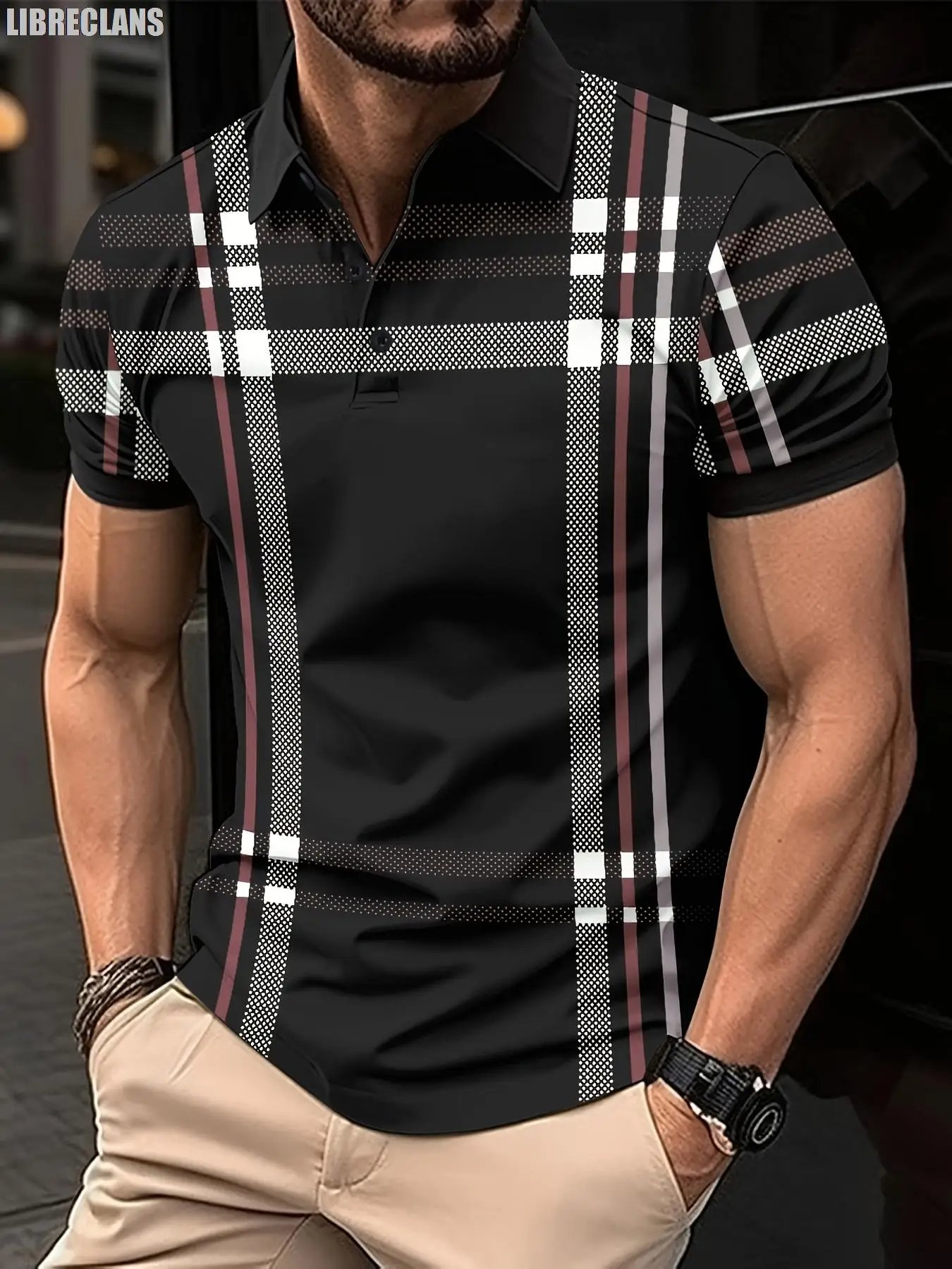 2024 Striped Plaid Printed Men's POLO Shirt Summer New Men's Top Plus Size Golf Shirts Casual Comfort Versatile Short Sleeves