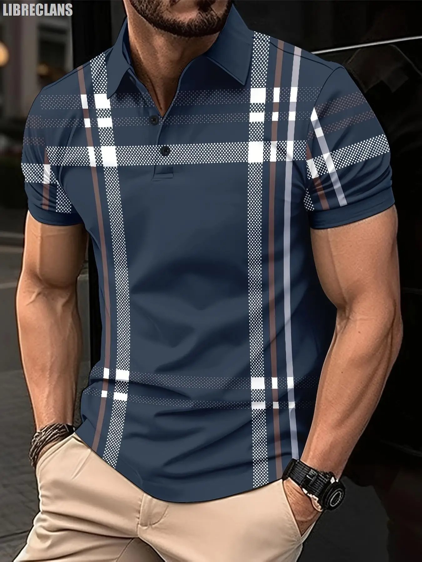 2024 Striped Plaid Printed Men's POLO Shirt Summer New Men's Top Plus Size Golf Shirts Casual Comfort Versatile Short Sleeves