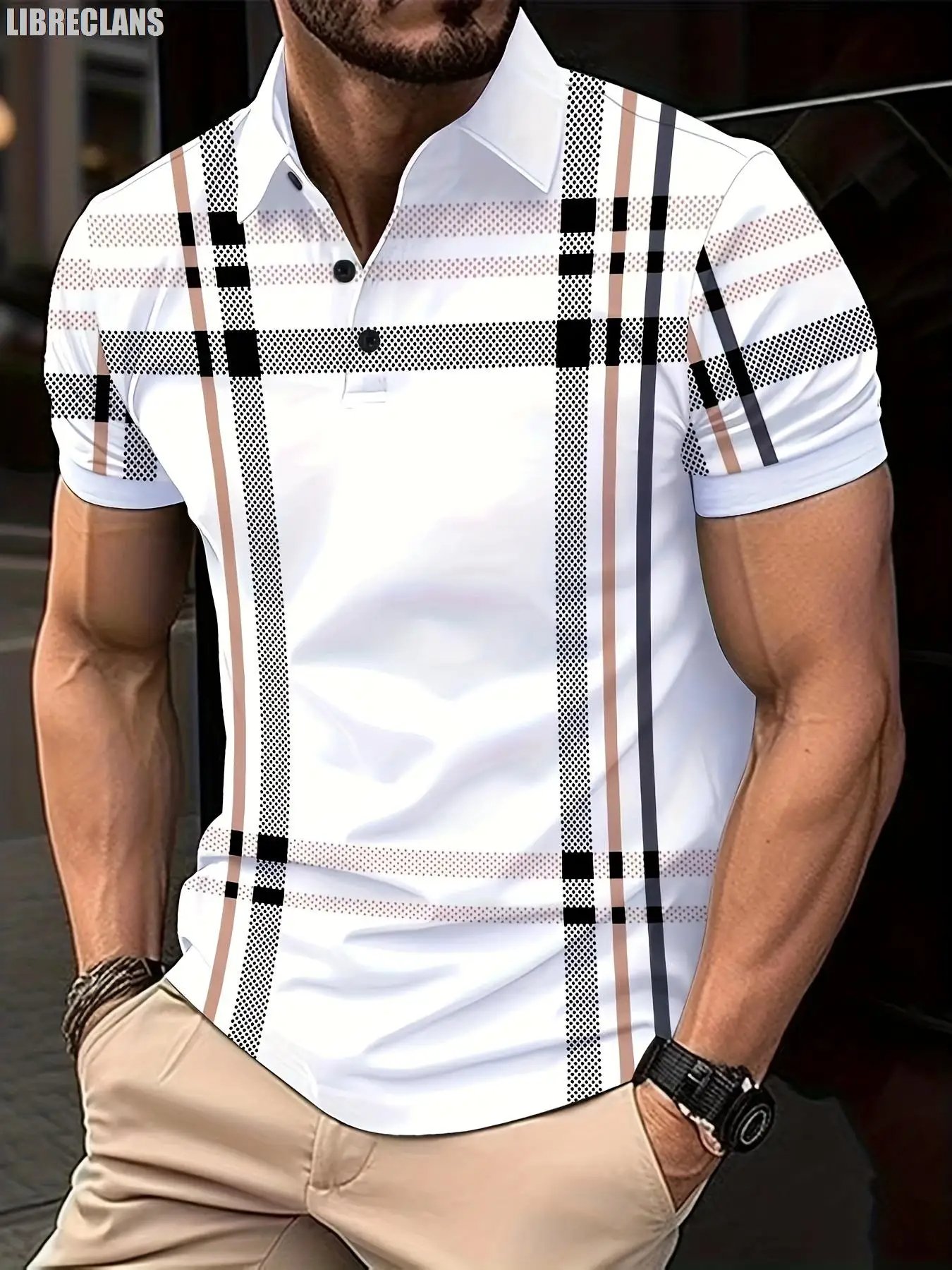 2024 Striped Plaid Printed Men's POLO Shirt Summer New Men's Top Plus Size Golf Shirts Casual Comfort Versatile Short Sleeves