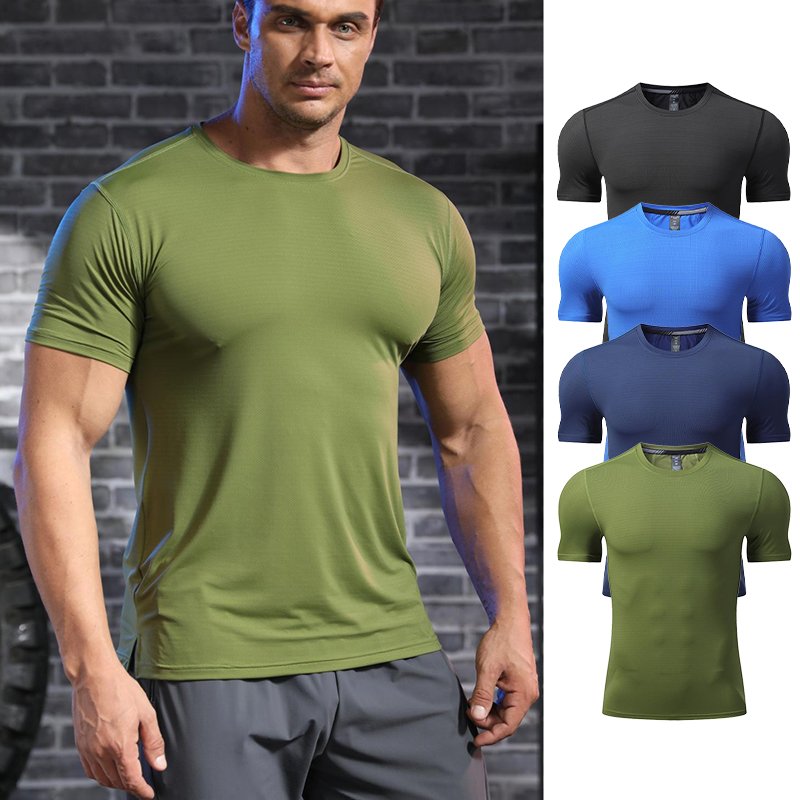 Quick Dry Sports Polyester Fitness Workout Active Wear Men's T-shirts Wholesale Mens Gym clothing Elastane T Shirts