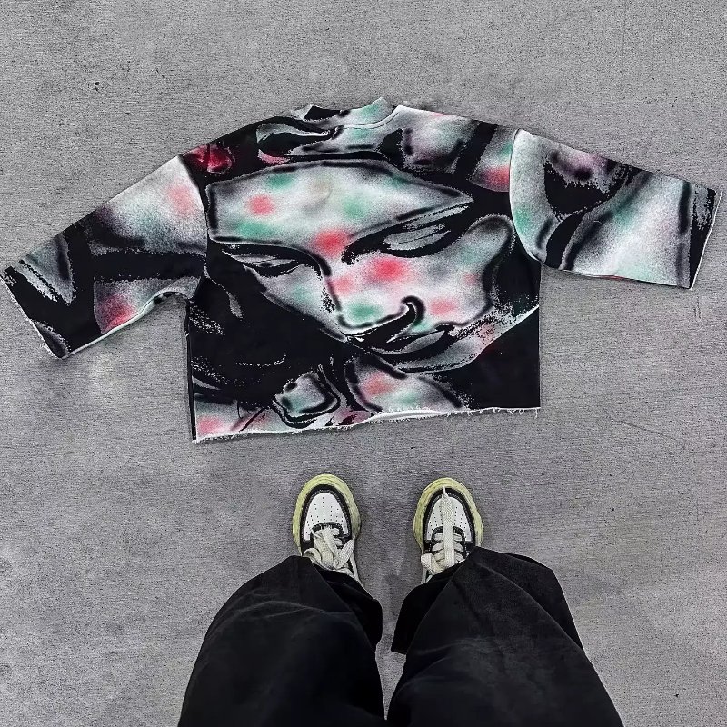 heavy weight 100% cotton DTG printing t shirt full print graphic tee cropped boxy t shirt men