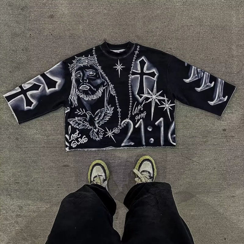 heavy weight 100% cotton DTG printing t shirt full print graphic tee cropped boxy t shirt men
