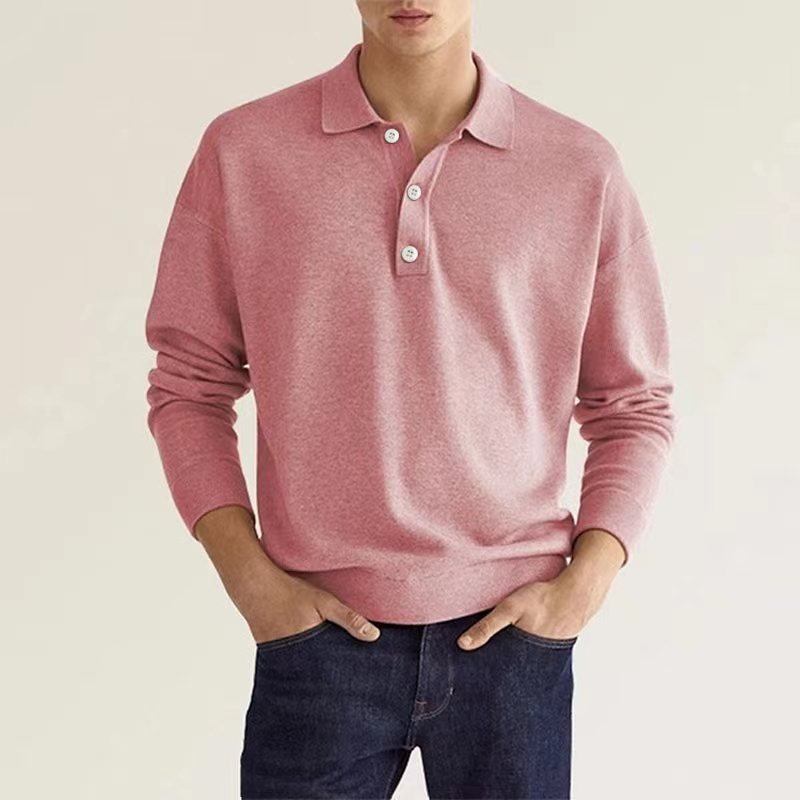 men's t-shirts long sleeved V-neck button men's casual top polo shirt golf clothing L-4
