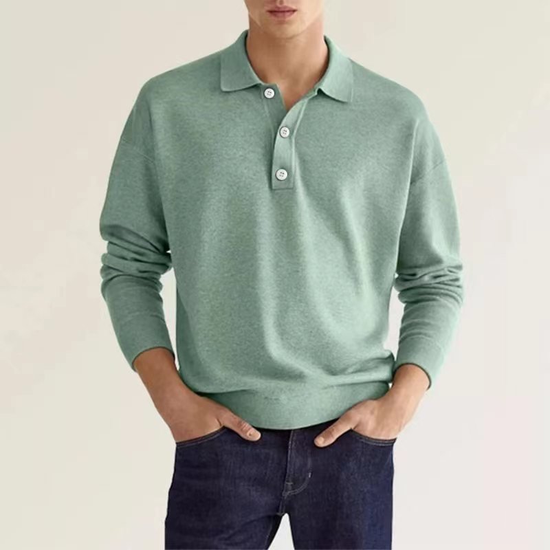 men's t-shirts long sleeved V-neck button men's casual top polo shirt golf clothing L-4