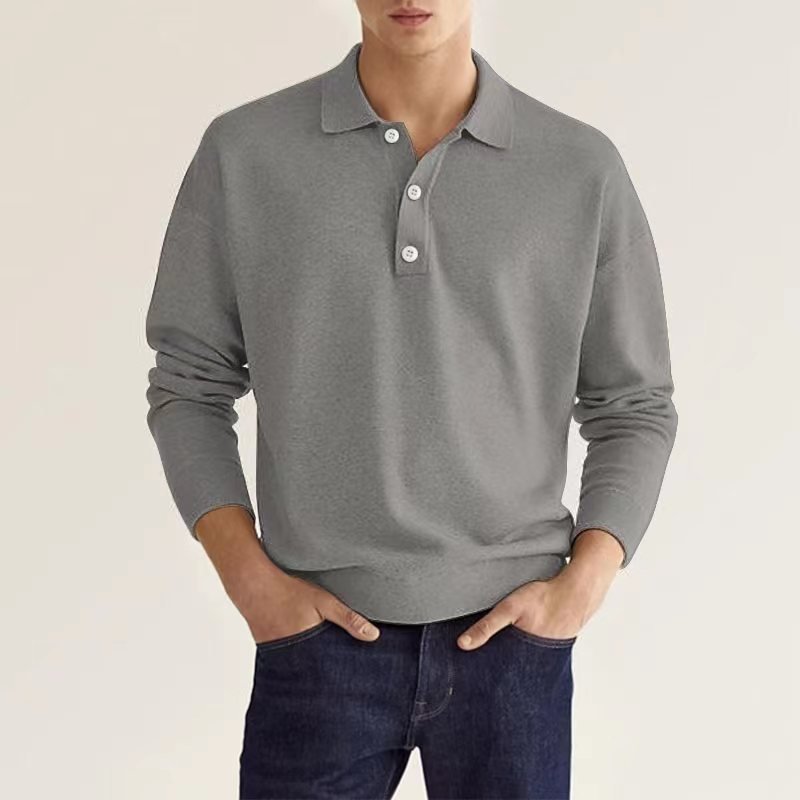 men's t-shirts long sleeved V-neck button men's casual top polo shirt golf clothing L-4