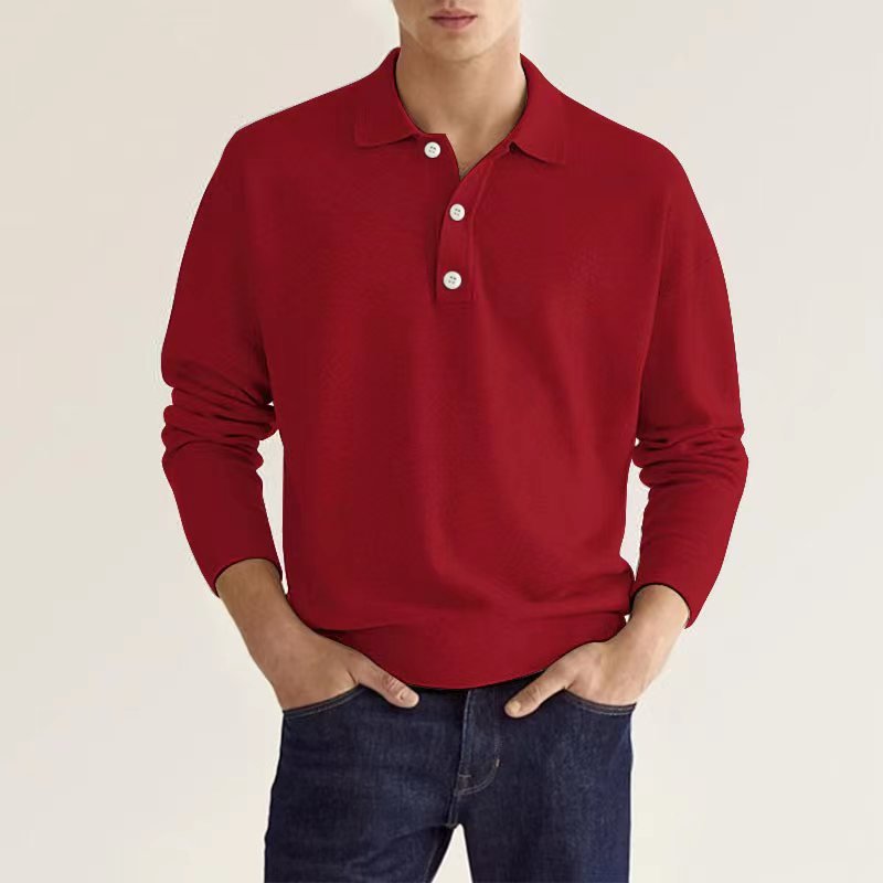 men's t-shirts long sleeved V-neck button men's casual top polo shirt golf clothing L-4