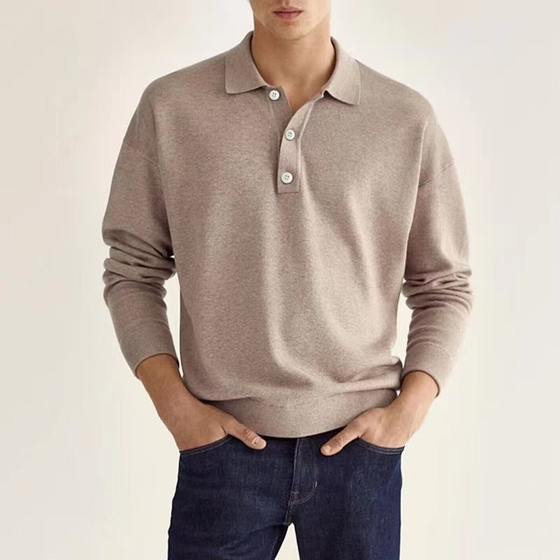 men's t-shirts long sleeved V-neck button men's casual top polo shirt golf clothing L-4