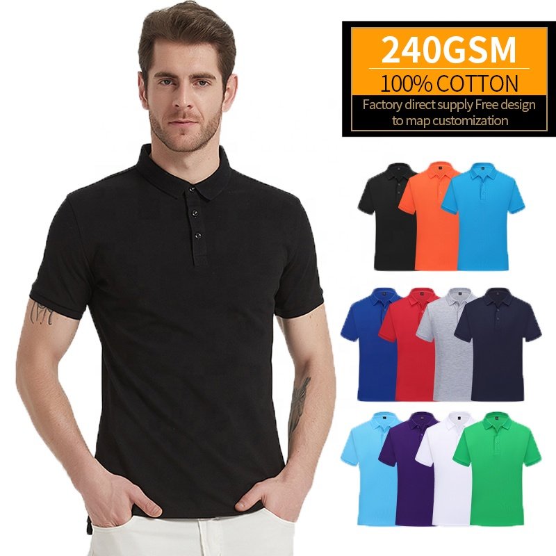 Solid color polyester cotton summer breathable quick-drying short sleeve custom logo golf print men's polo t-shirt