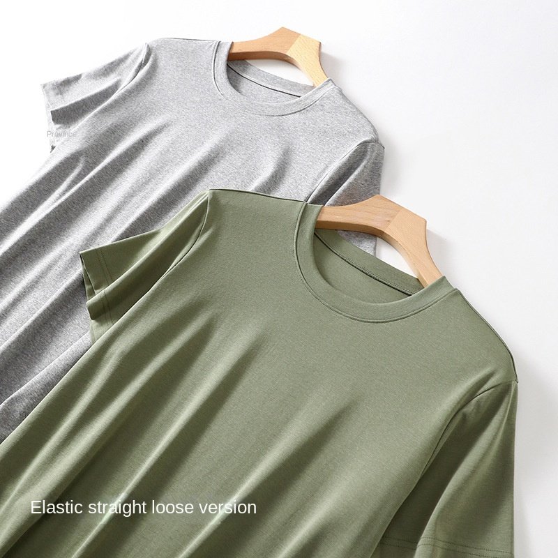 2024 Summer Thread Cotton Spandex 190gsm T-shirt Solid Color Thin Plus Size Breathable Short Sleeve Men's T-shirt