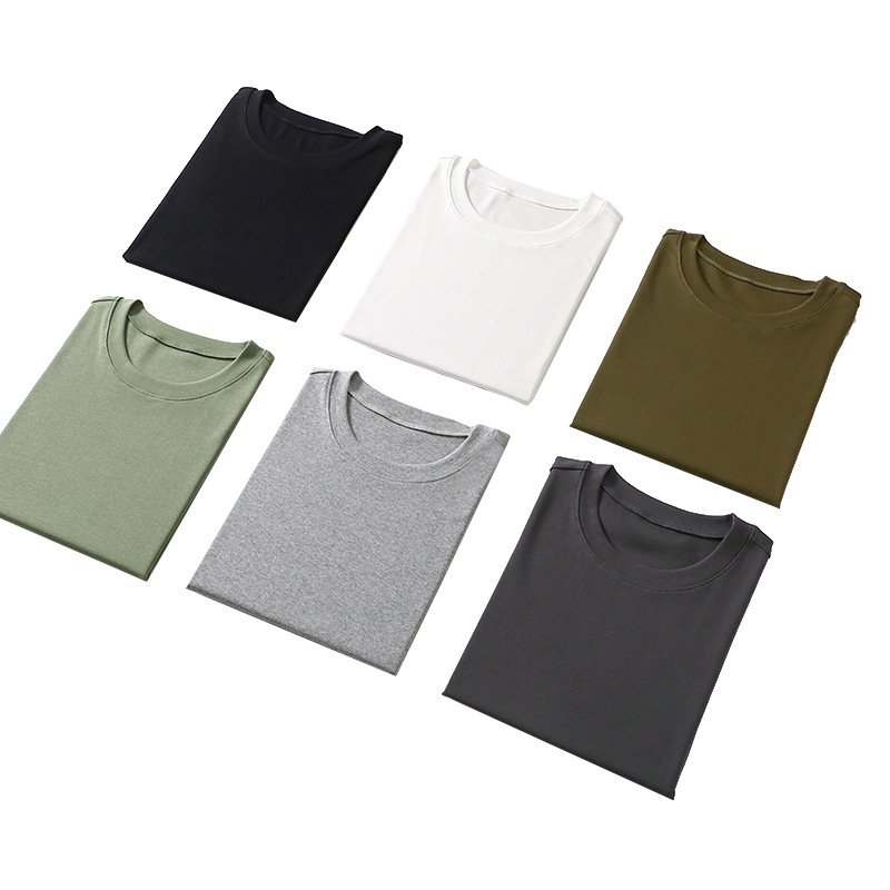 2024 Summer Thread Cotton Spandex 190gsm T-shirt Solid Color Thin Plus Size Breathable Short Sleeve Men's T-shirt