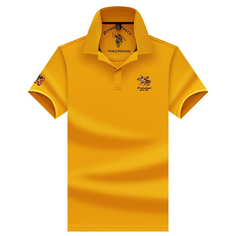 Summer men's new embroidery solid color 100% cotton short-sleeved fashion fit high-end business golf polo shirt