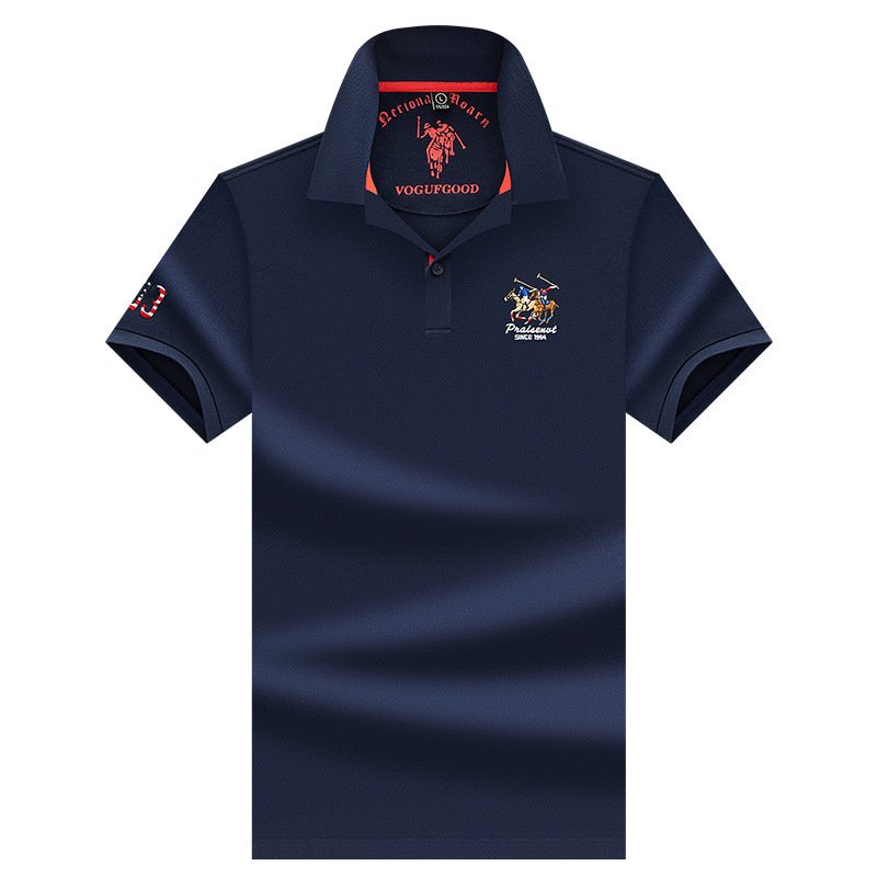 Summer men's new embroidery solid color 100% cotton short-sleeved fashion fit high-end business golf polo shirt