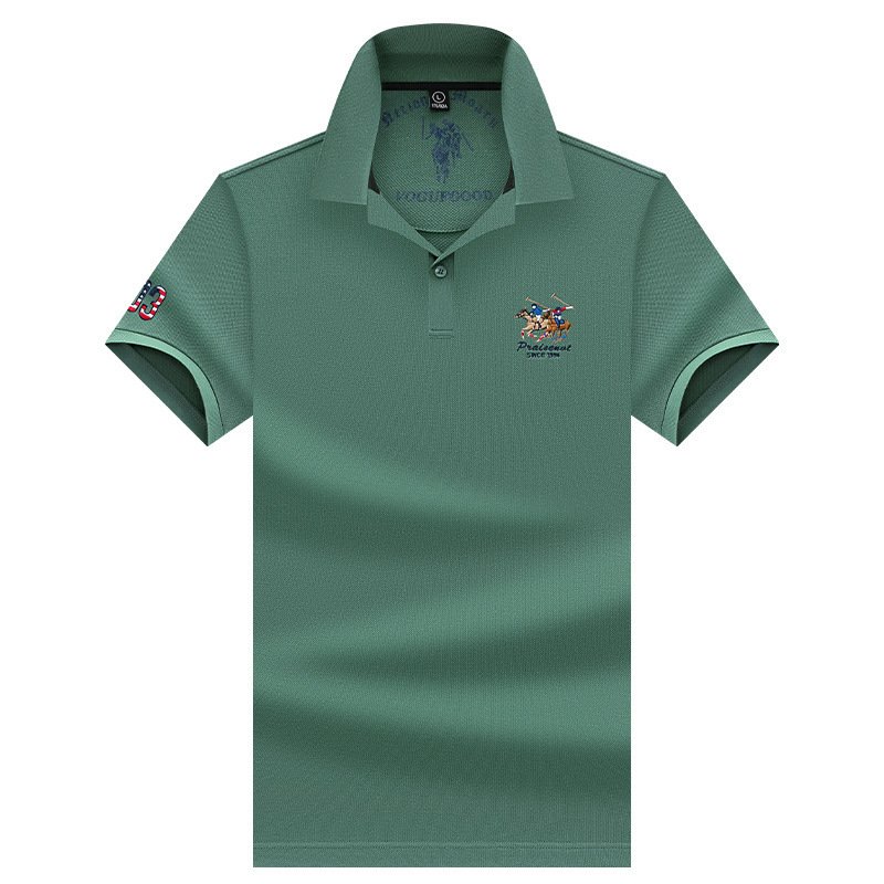 Summer men's new embroidery solid color 100% cotton short-sleeved fashion fit high-end business golf polo shirt