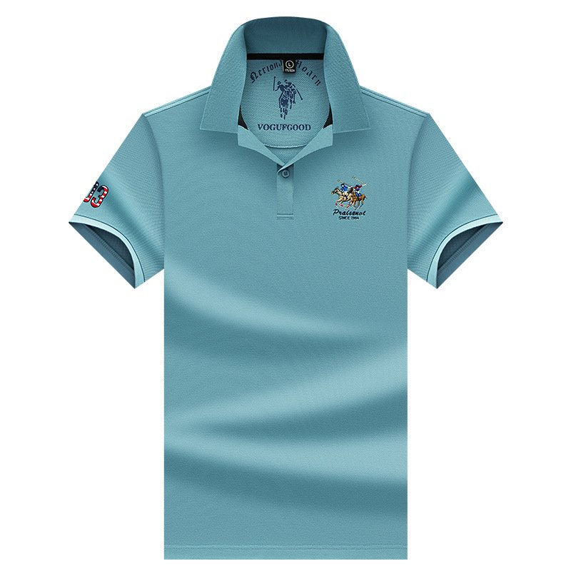 Summer men's new embroidery solid color 100% cotton short-sleeved fashion fit high-end business golf polo shirt
