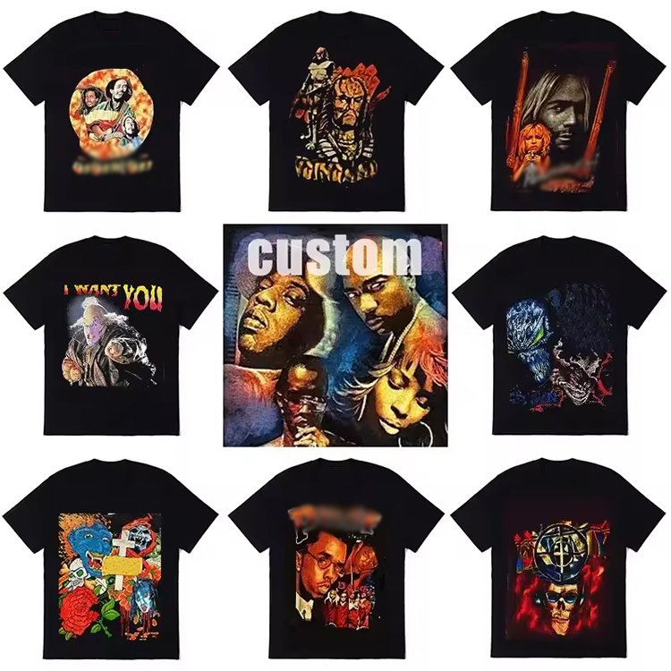 Streetwear Custom DTF DTG T-shirt Logo Hip Hop Cotton Oversized Graphic T Shirt Digital Print Screen Printing Tshirts For Men