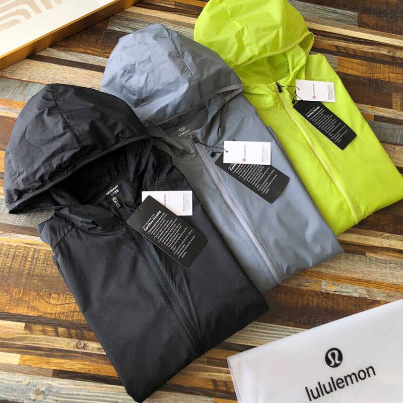 Lulu spring and summer hooded single -layer men's jacket letter printing small standard fitness casual outer jacket skin clothing sunscreen