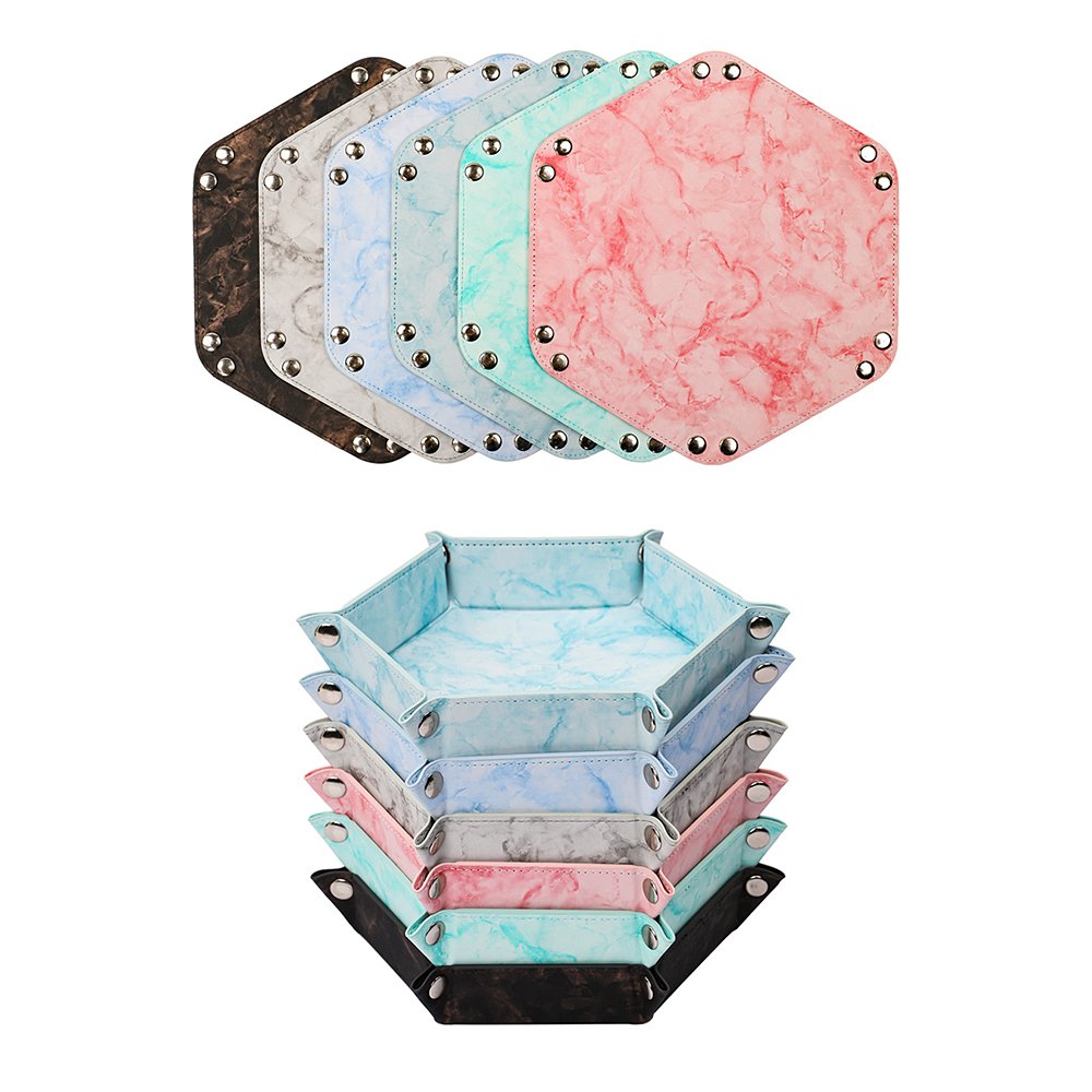 PU Leather Marble Dice Tray Double-Sided Hexagonal Dice Tray Table Games Dice Game Accessories Custom Logo