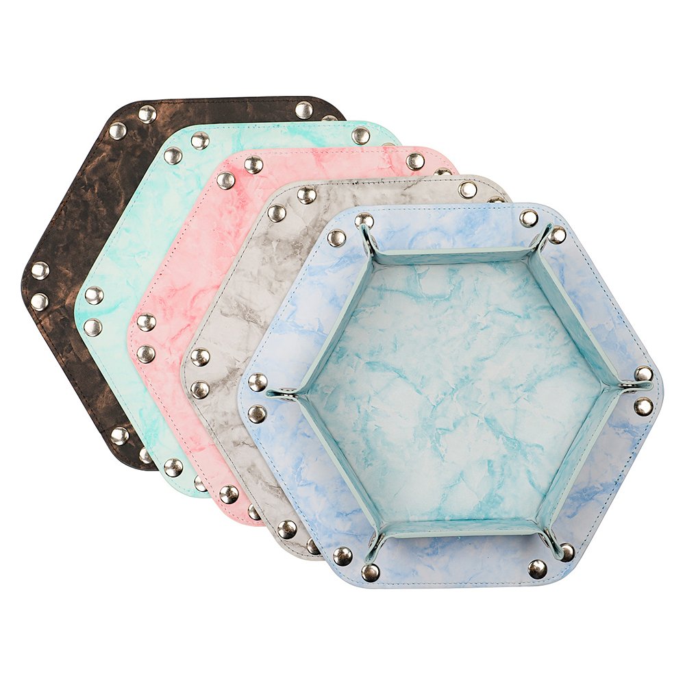 PU Leather Marble Dice Tray Double-Sided Hexagonal Dice Tray Table Games Dice Game Accessories Custom Logo