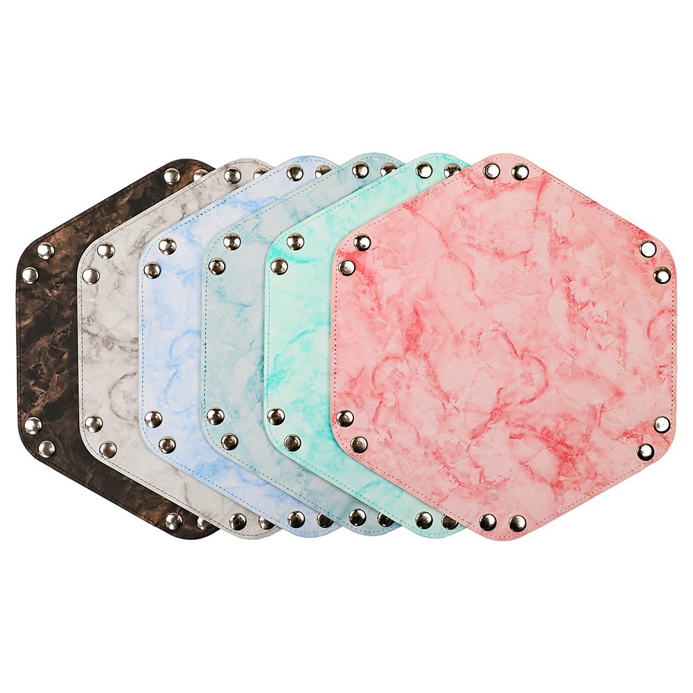 PU Leather Marble Dice Tray Double-Sided Hexagonal Dice Tray Table Games Dice Game Accessories Custom Logo