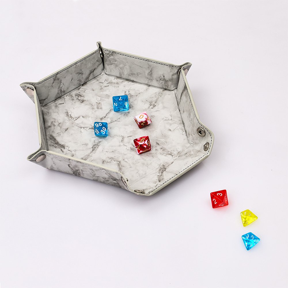 PU Leather Marble Dice Tray Double-Sided Hexagonal Dice Tray Table Games Dice Game Accessories Custom Logo