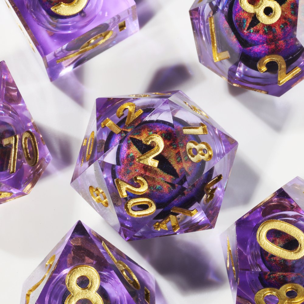 MINI PLANET DND Dice Set Purple Dragon Eye Liquid Core Dice RPG Dungeons&Dragons Wholesale Custom Handmade Polyhedral Resin Dice