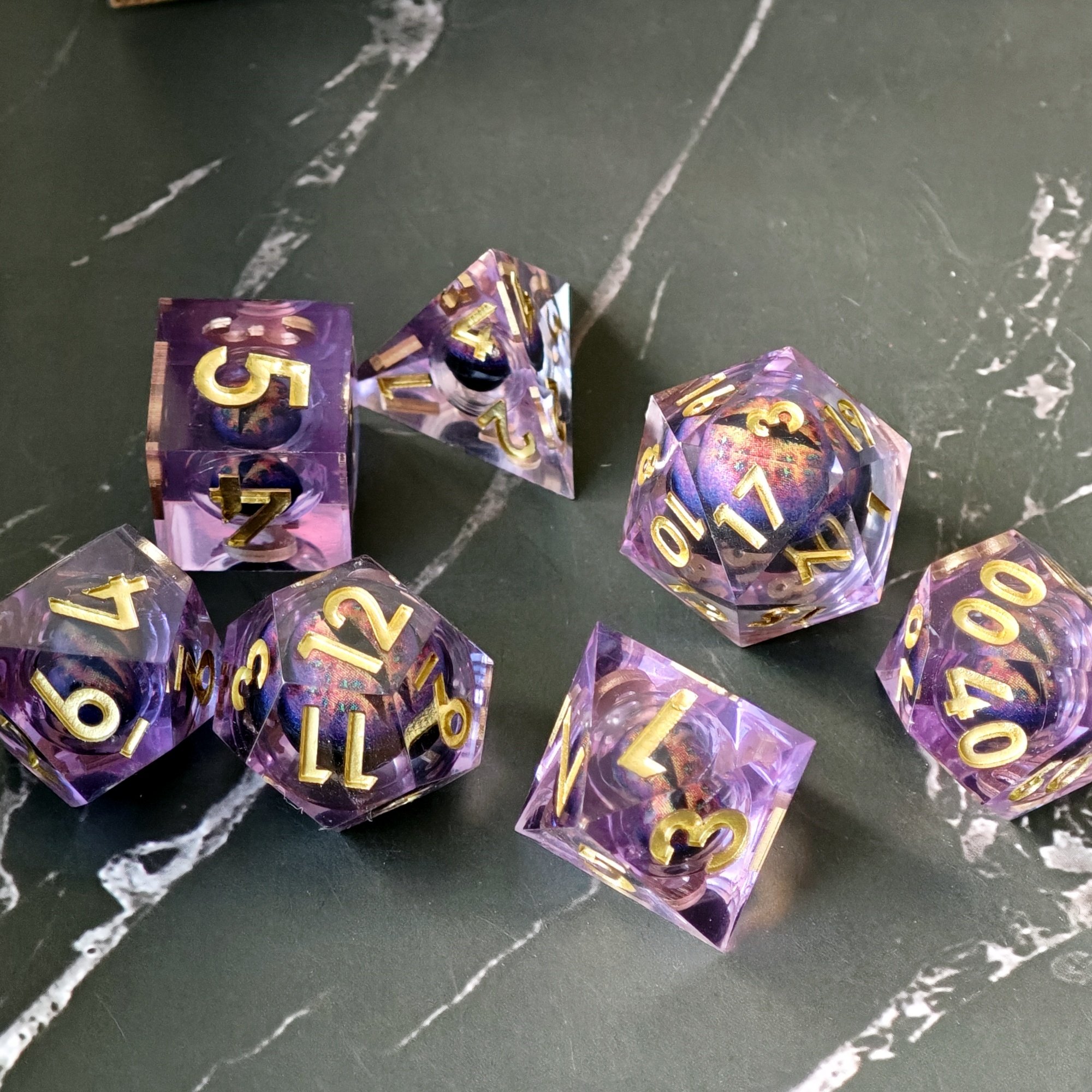 MINI PLANET DND Dice Set Purple Dragon Eye Liquid Core Dice RPG Dungeons&Dragons Wholesale Custom Handmade Polyhedral Resin Dice