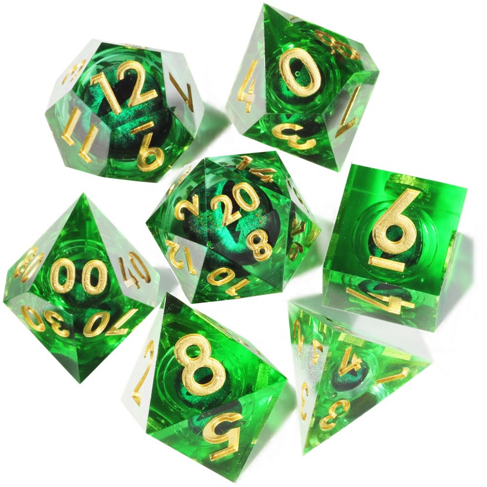 MINI PLANET DND Dice Set Green Dragon Eye Liquid Core Dice RPG Dungeons&Dragons Wholesale Custom Handmade Polyhedral Resin Dice