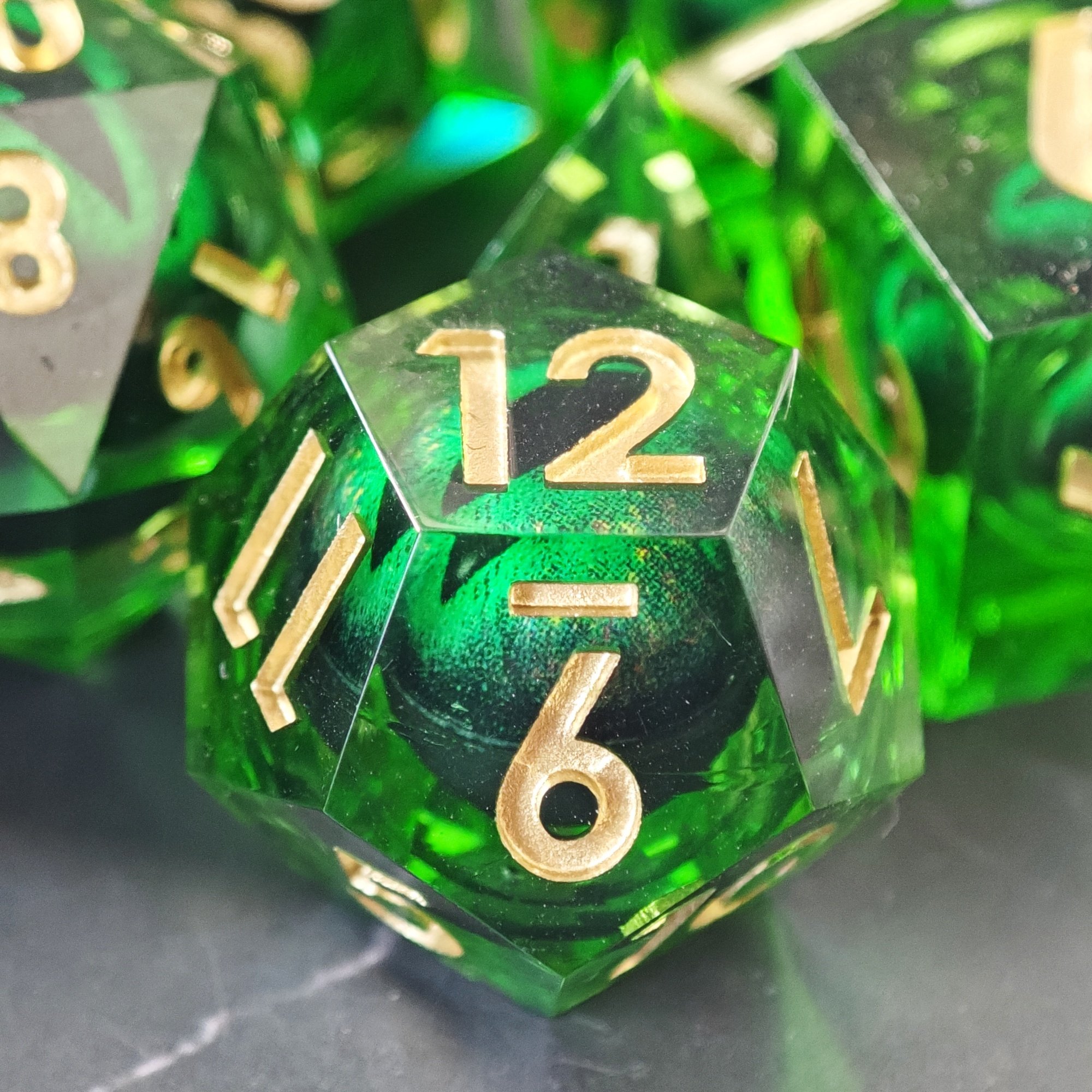 MINI PLANET DND Dice Set Green Dragon Eye Liquid Core Dice RPG Dungeons&Dragons Wholesale Custom Handmade Polyhedral Resin Dice