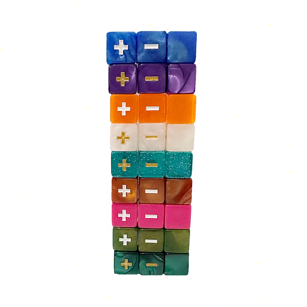 Acrylic 16mm Right Angle Dice Pearl Pattern Plus Minus Signs Dice Game Custom Dice Board Game