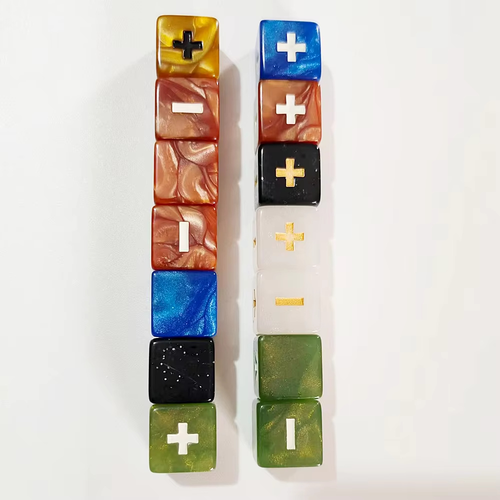 Acrylic 16mm Right Angle Dice Pearl Pattern Plus Minus Signs Dice Game Custom Dice Board Game
