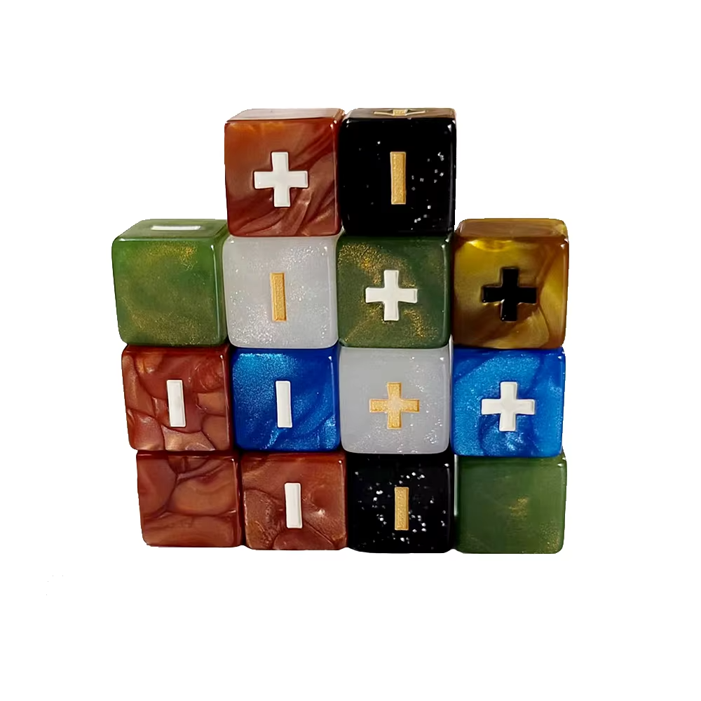 Acrylic 16mm Right Angle Dice Pearl Pattern Plus Minus Signs Dice Game Custom Dice Board Game