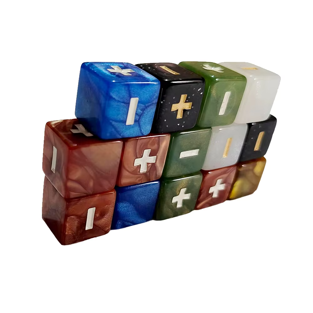 Acrylic 16mm Right Angle Dice Pearl Pattern Plus Minus Signs Dice Game Custom Dice Board Game