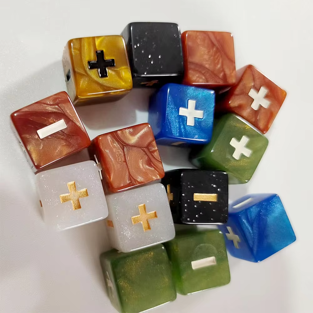Acrylic 16mm Right Angle Dice Pearl Pattern Plus Minus Signs Dice Game Custom Dice Board Game