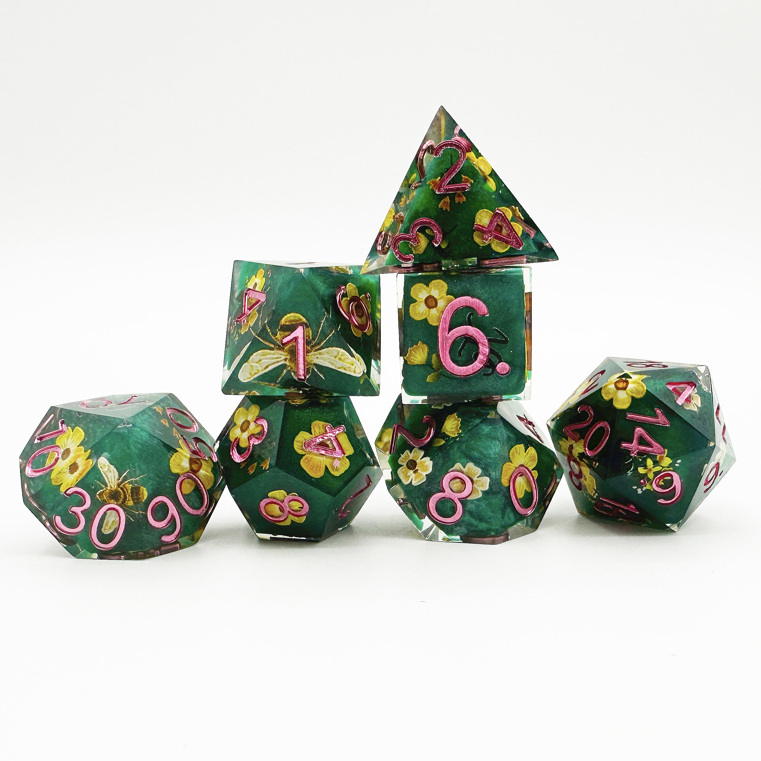 Dnd Game Gift Sharp edged Dnd resin layered Dice For Dungeons And Dragons Flower dnd Handcrafted Dice set for adult dice games