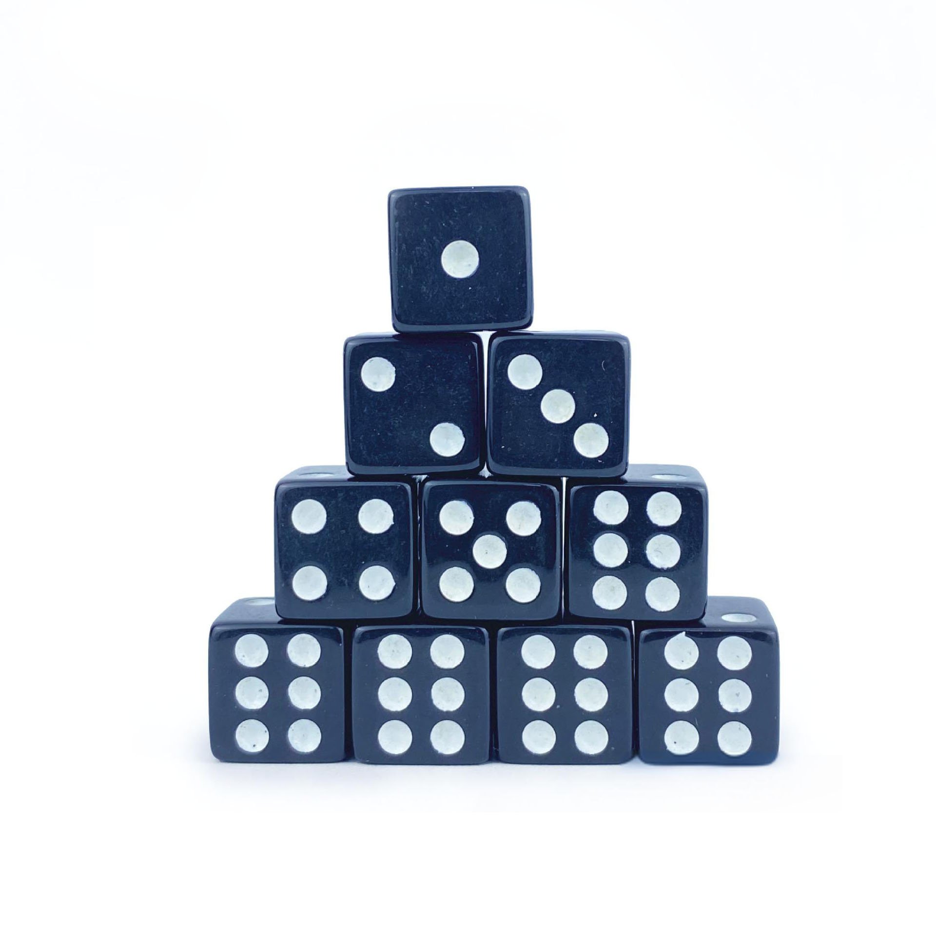 Rounded corners 6-Sided 12mm black rpg game bulk dice with Black Pips Dots for Board Games