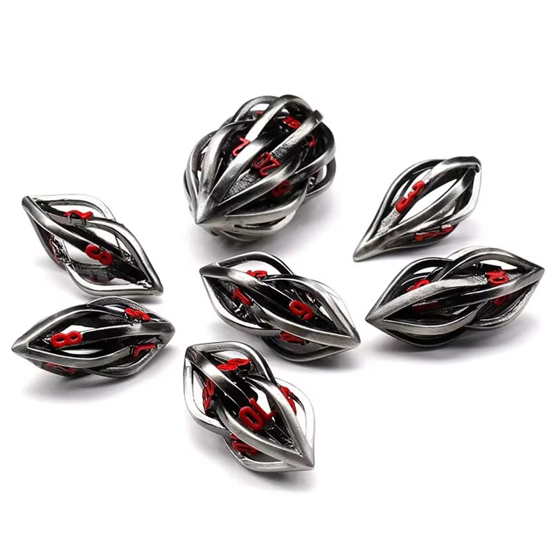 3D Printed Arcanum Silver Hollow Set 7Pcs Dungeons and Dragons Dice Metal RPG Polyhedral Dice for DND Game Player