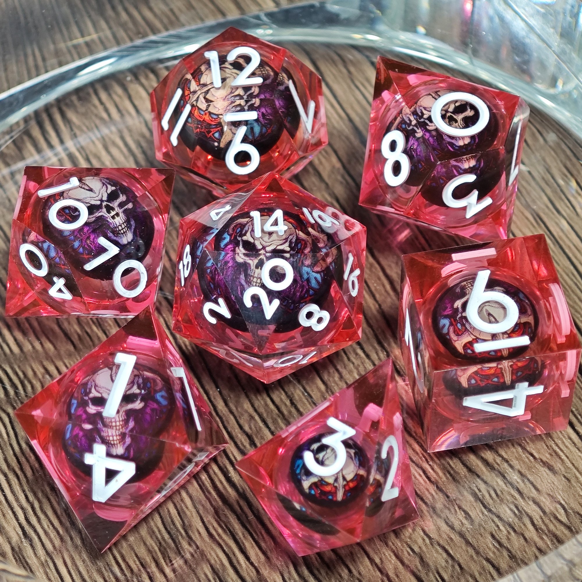 MINI PLANET Handmade DND Dice Set Skull Liquid Core Dice For TRPG Desktop Game Dragon and Dungeon Custom Polyhedral Resin Dice