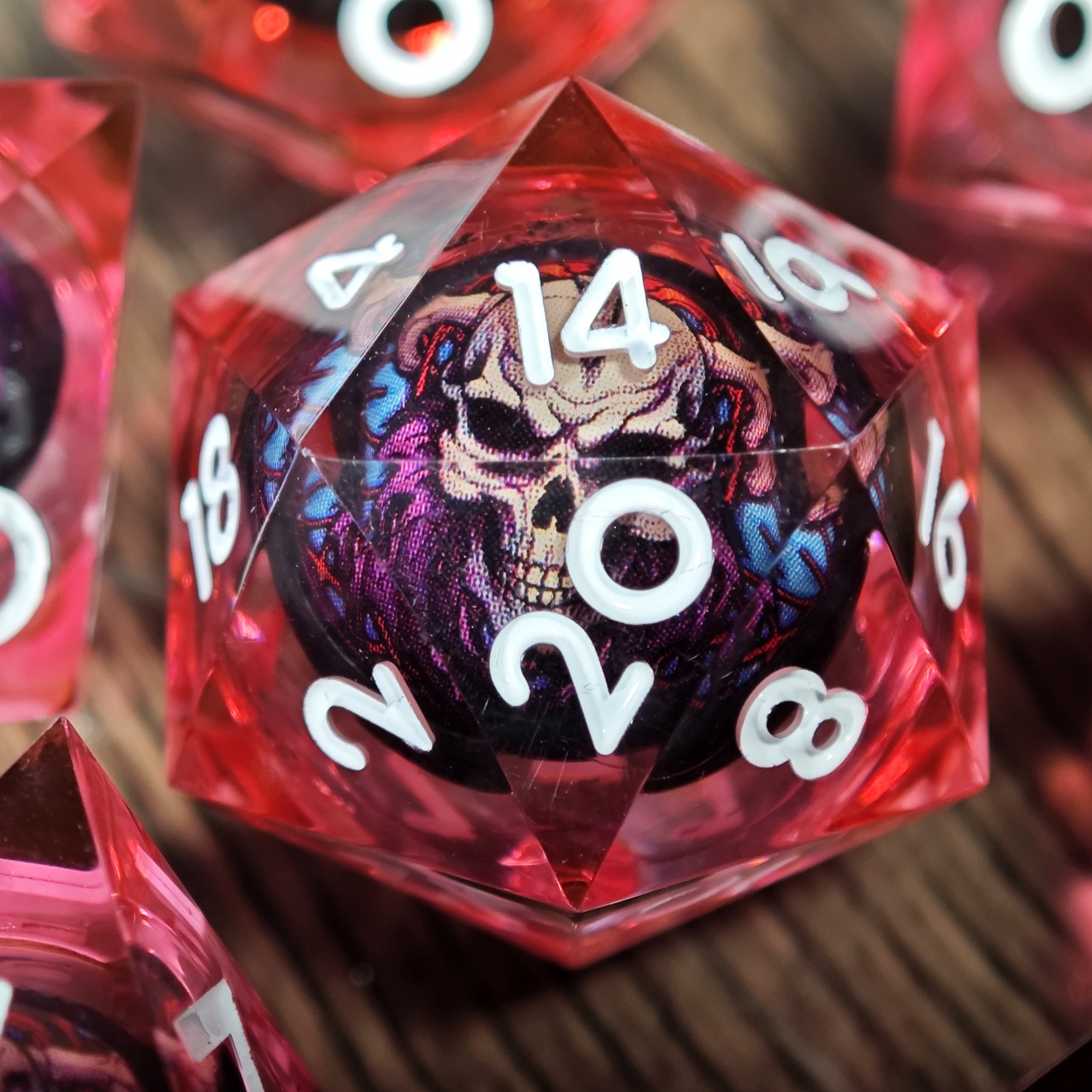 MINI PLANET Handmade DND Dice Set Skull Liquid Core Dice For TRPG Desktop Game Dragon and Dungeon Custom Polyhedral Resin Dice