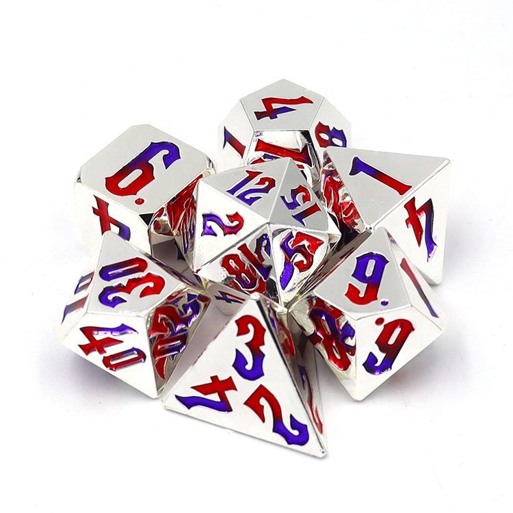 2024 White Dragon Scale Metal Gold Dice Set 7 Pcs with Green Edge Veet Pouch for Children playing Dungeons Dragons D&d Dnd