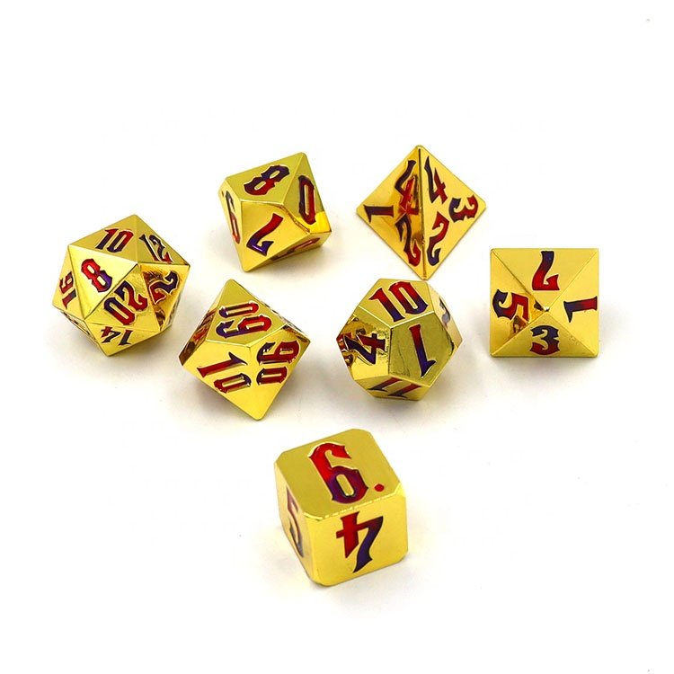 2024 White Dragon Scale Metal Gold Dice Set 7 Pcs with Green Edge Veet Pouch for Children playing Dungeons Dragons D&d Dnd