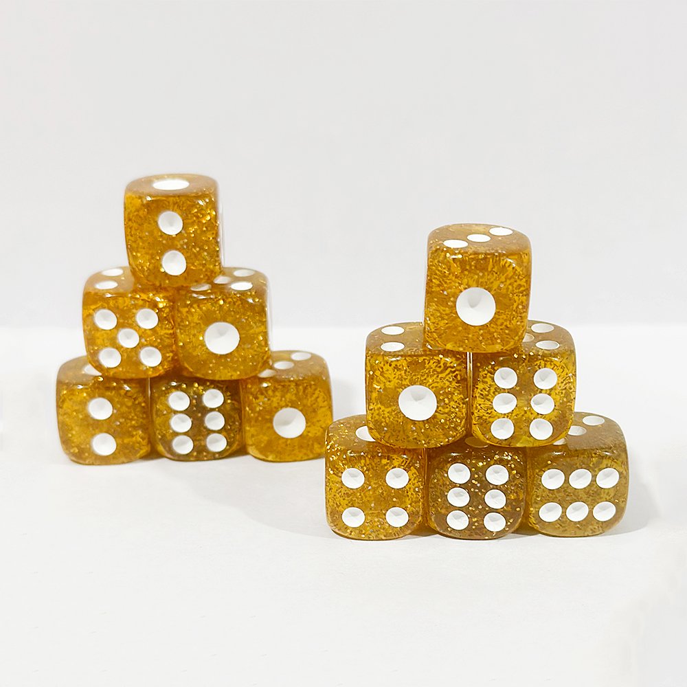 Acrylic D6 16mm Dice Transparent Rounded Corners Glitter Powder Dice Game Custom Dice Board Game