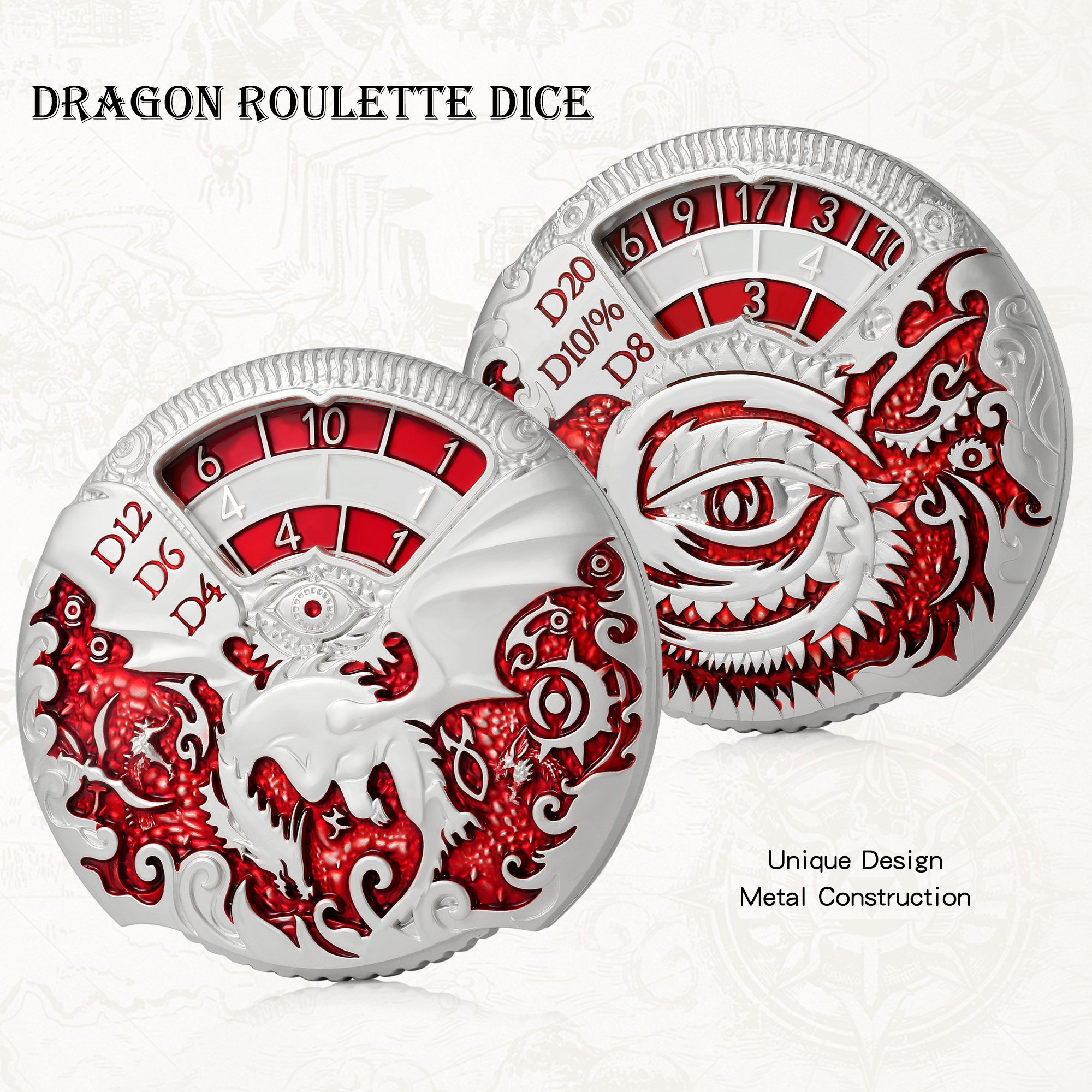 7-in-1 DND Dice Unique Rotating D&D Dice Set Spinner Metal Roulette Dice Fingertip Gyro for DND Warhammer and Role-Playing Games
