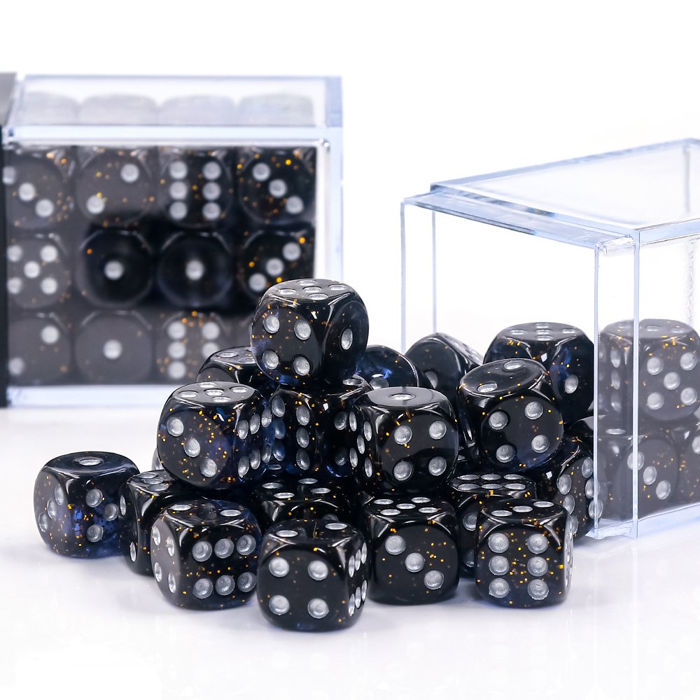 D6 Pip Dice Set Glittering 12mm Acrylic dice with plastic box for RPG DND Board Games