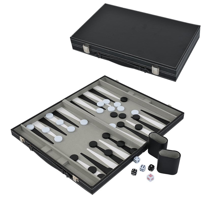 Wholesale Portable Luxury Leather Backgammon Game Box with Dices Cups Chips Set for Gifts