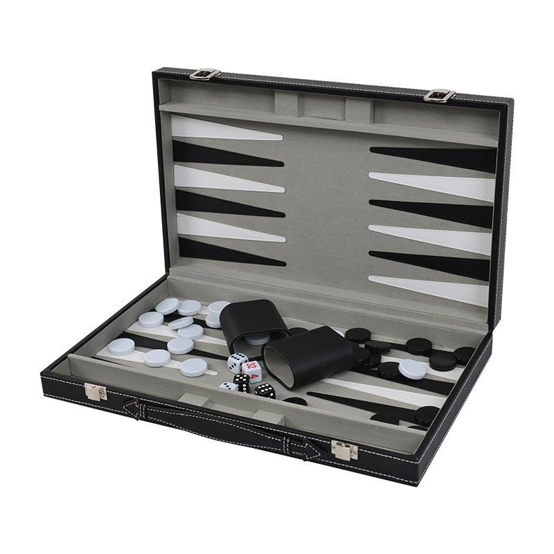 Wholesale Portable Luxury Leather Backgammon Game Box with Dices Cups Chips Set for Gifts